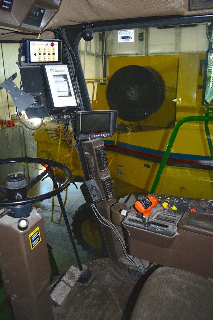 A look inside the combine cab. This combine is set up with HarvestMaster's FRS data collection system.