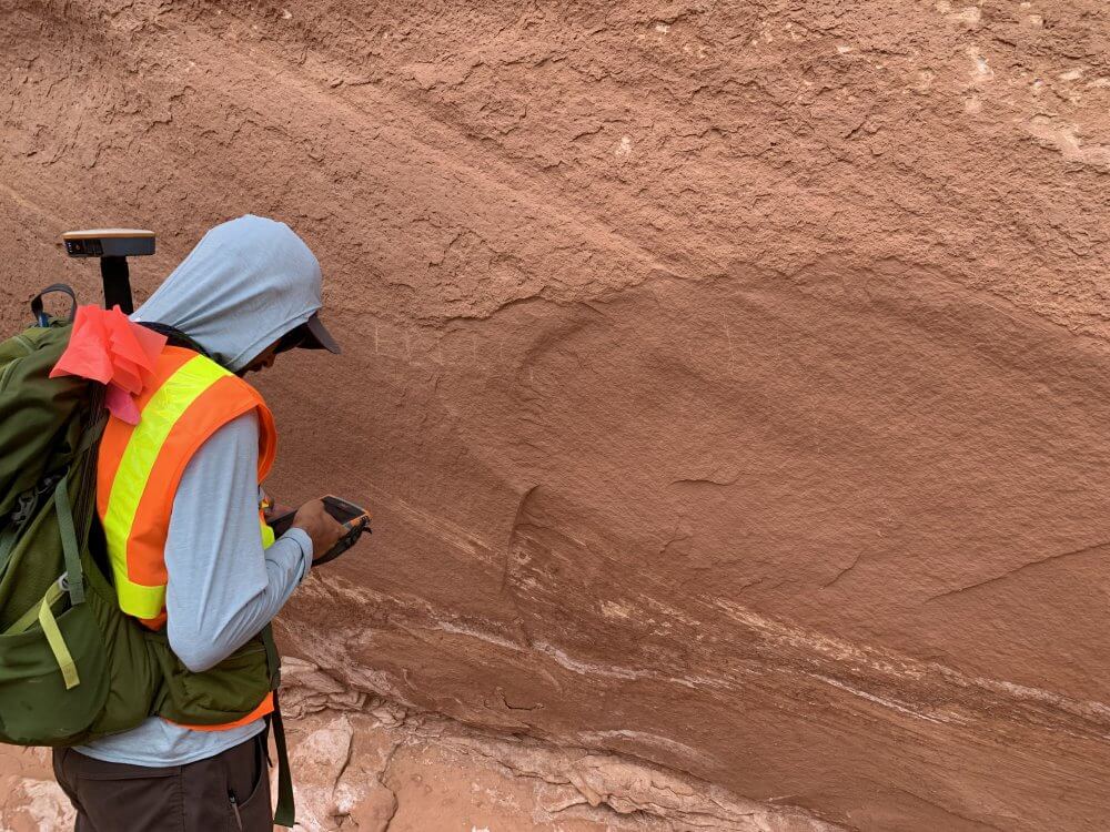 Documenting graffiti in Capitol Reef National Park with the Mesa Rugged Tablet and Geode Sub-meter GPS receiver.