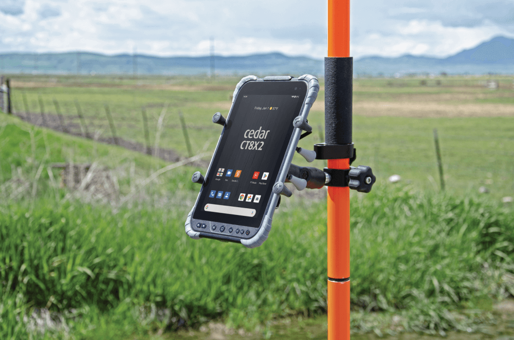 The CT8X2 Rugged Tablet mounted to a pole.