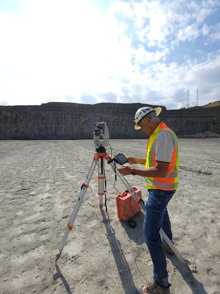 A mining specialist plans a blast using QuarryX software running on the Mesa Rugged Tablet.